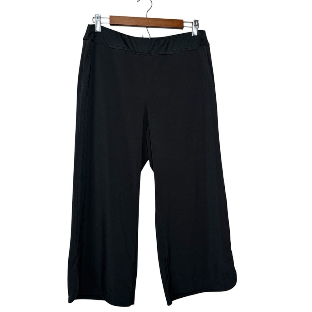 J Jill Pants Women's Medium Petite Crop Black Pull On Rayon Polyester Side Slits